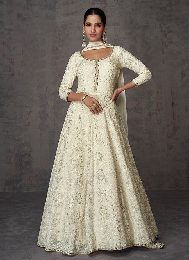Ivory Embroidered Anarkali Dress For Girls Design by Neha Gursahani Kids at  Pernia's Pop Up Shop 2024