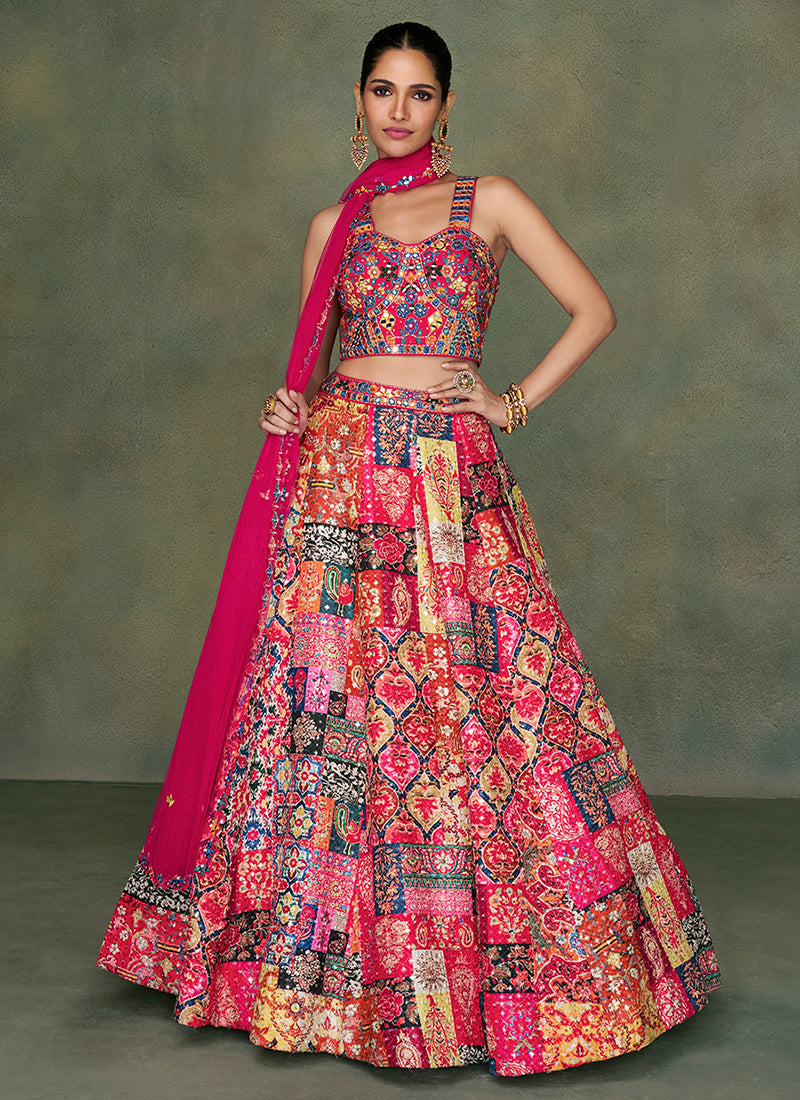 Rani Pink Multi Sequence Embroidery Wedding Lehenga Choli