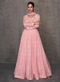 Soft Pink Lucknowi Mirror Work Embroidery Anarkali Gown