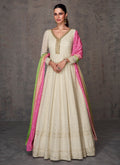 Off White Lucknowi Mirror Work Embroidery Anarkali Gown