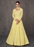 Pale Yellow Lucknowi Mirror Work Embroidery Anarkali Gown