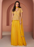 Yellow Multi Embroidery Designer Lehenga Kurti