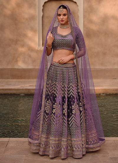 Purple Sequence Embroidery Wedding Lehenga Choli