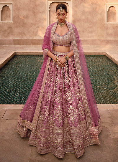 Pink Sequence Embroidery Wedding Lehenga Choli