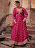 Magenta Pink Sequence Embroidery Jacquard Silk Anarkali Gown