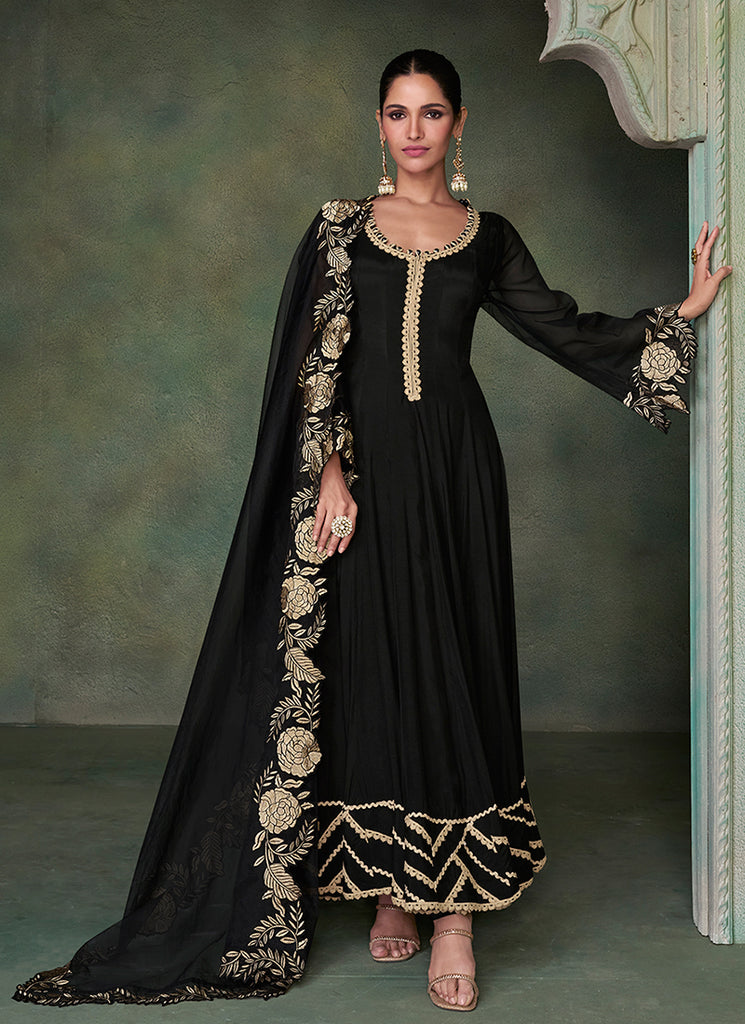 Buy Black Golden Embroidery Wedding Anarkali Suit Online | Hatkay Buy Black Golden Embroidery Wedding Anarkali Suit Online | Hatkay