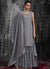 Grey Mirror Work Embroidery Georgette Gharara Suit