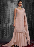 Peach Mirror Work Embroidery Georgette Gharara Suit