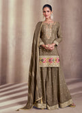Copper Brown Multi Embroidery Sharara Style Suit