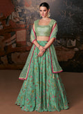 Light Green Golden Printed Lehenga Choli With Designer Blouse