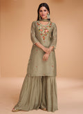 Olive Green Multi Embroidery Festive Kurti And Gharara Suit