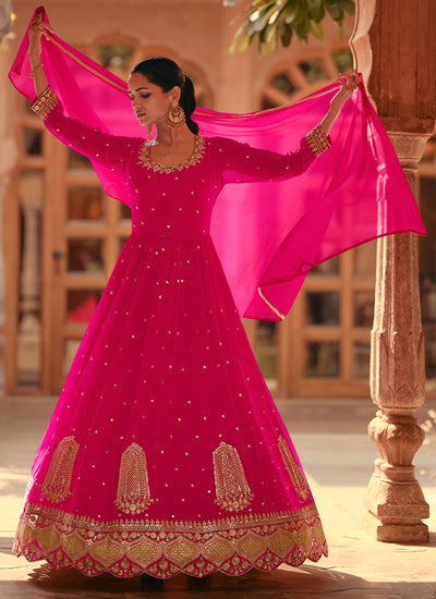 Rani Pink Sequence Embroidery Festive Anarkali Gown