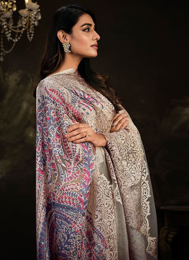 Beige Multi Embroidery Traditional Silk Salwar Suit In USA UK Canada