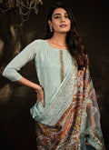 Blue Multi Embroidery Traditional Silk Salwar Suit In USA UK Canada