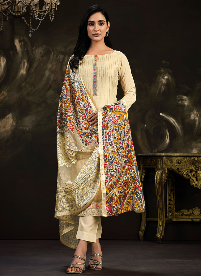 Yellow Multi Embroidery Traditional Silk Salwar Suit In USA UK Canada