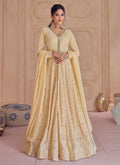 Pale Yellow Lucknowi Embroidery Slit Style Anarkali Sharara Suit