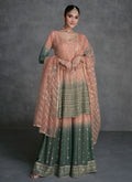 Peach Green Ombré Sequence Embroidery Designer Sharara Suit