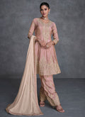 Rose Pink Reshamkari Embroidery Anarkali Afghani Suit