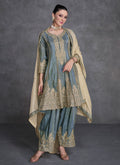 Teal Blue Reshamkari Embroidery Anarkali Afghani Suit