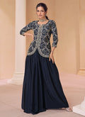 Dark Blue Sequence Embroidery Designer Kurti And Palazzo