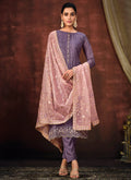 Purple Sequence Embroidery Pant Style Suit