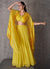 Bright Yellow Foil Mirror Embroidery Cape Style Palazzo Set