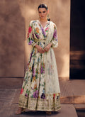 Off White Floral Printed Sequence Embroidered Anarkali Gown