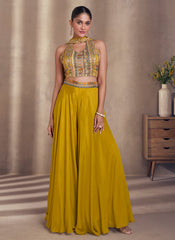 Mustard Yellow Designer Embroidered Co-Ord Palazzo Set