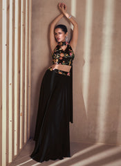 Black Multi Floral Designer Embroidered Co-Ord Palazzo Set