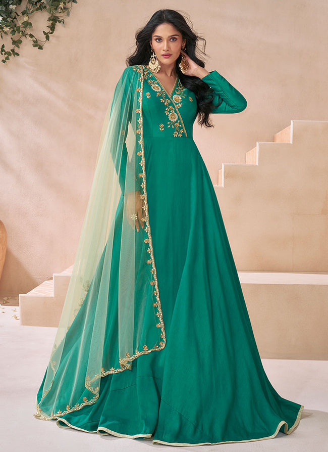 Silk anarkali gown discount