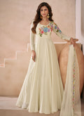 Off White Multi Embroidery Silk Anarkali Gown With Dupatta