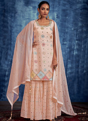 Peach Multi Embroidery Designer Gharara Style Suit
