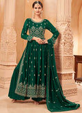 Green Embroidery Slit Style Festive Palazzo Suit