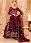 Maroon Embroidery Slit Style Festive Palazzo Suit