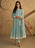 Pastel Blue White Short Embroidery Anarkali Pant Style Suit