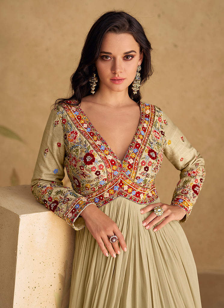 Buy Beige And Red Handwork Embroidered Anarkali Gown Dress Online | Hatkay Buy Beige And Red Handwork Embroidered Anarkali Gown Dress Online | Hatkay
