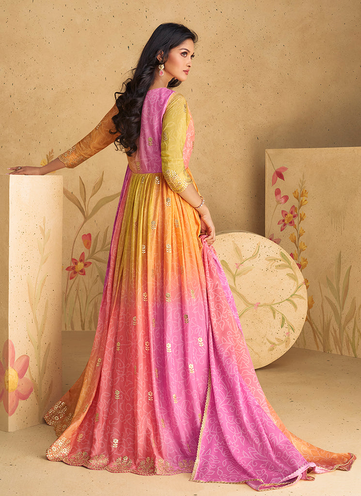 pink and gold indian dress Indian Bride in Rose Gold and Champagne-Colored Lehenga Dress, Bridesmaids in Pink and Gold