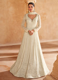 Ivory White Chikankari Embroidery Designer Anarkali