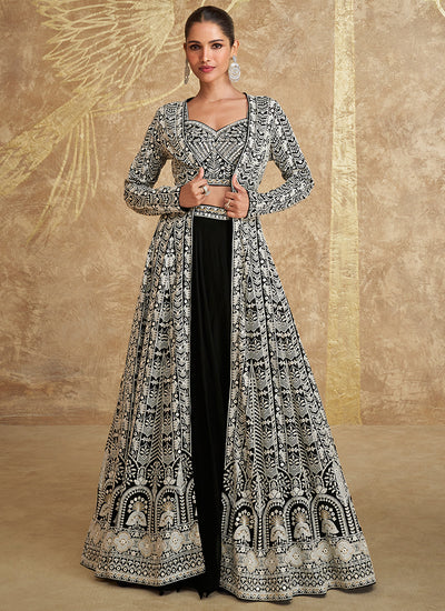 Black Embroidered Jacket Style Lehenga Choli