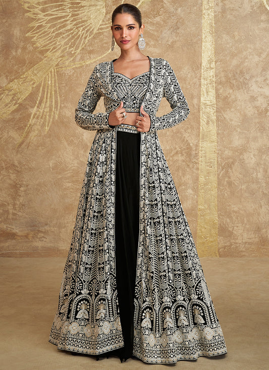 Black Embroidered Jacket Style Lehenga Choli