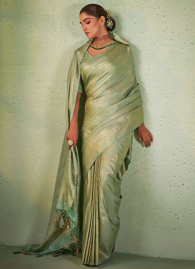 Green Brocade Detailed Kanjivaram Silk Saree