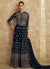 Navy Blue Traditional Embroidered Slit Style Palazzo Suit