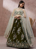 Olive Green Multi Embroidery Wedding Lehenga Choli