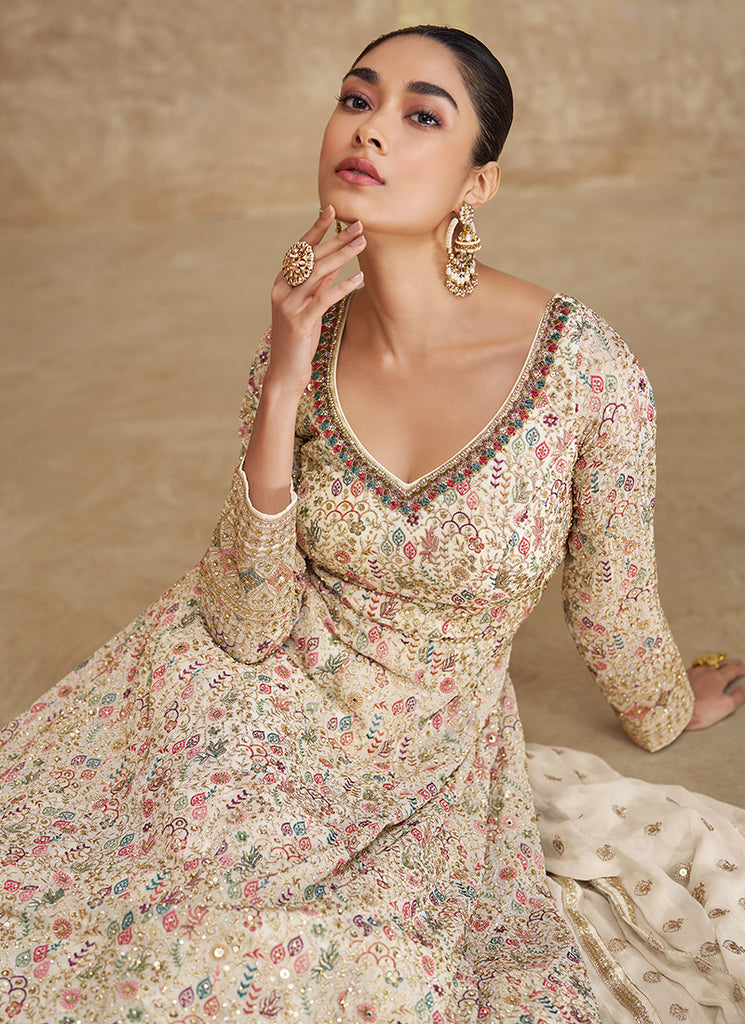 festive anarkali dress Designer Peacock Embroidered Anarkali Gown for Women