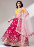 Pink And Yellow Multi Embroidery Lehenga Choli And Dupatta