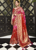 Red And Pink Handwork Embroidery Silk Saree