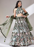 Olive Green Multi Embroidery Lehenga Choli And Dupatta