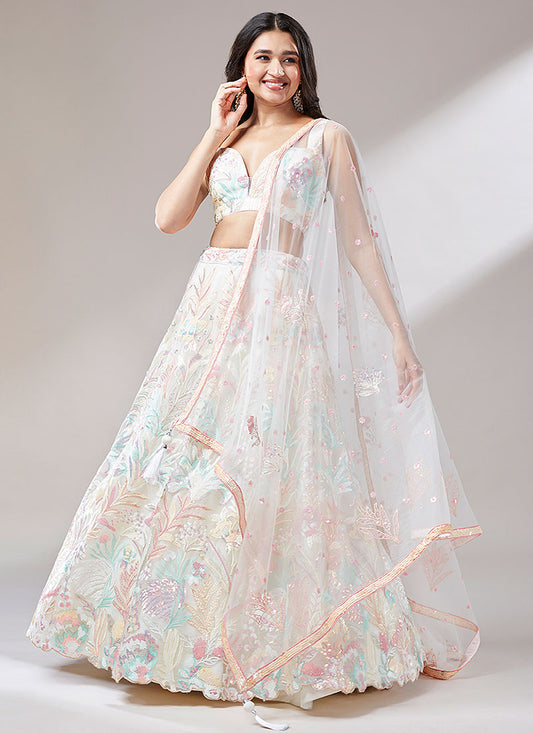 Crème White Multi Embroidery Lehenga Choli And Dupatta