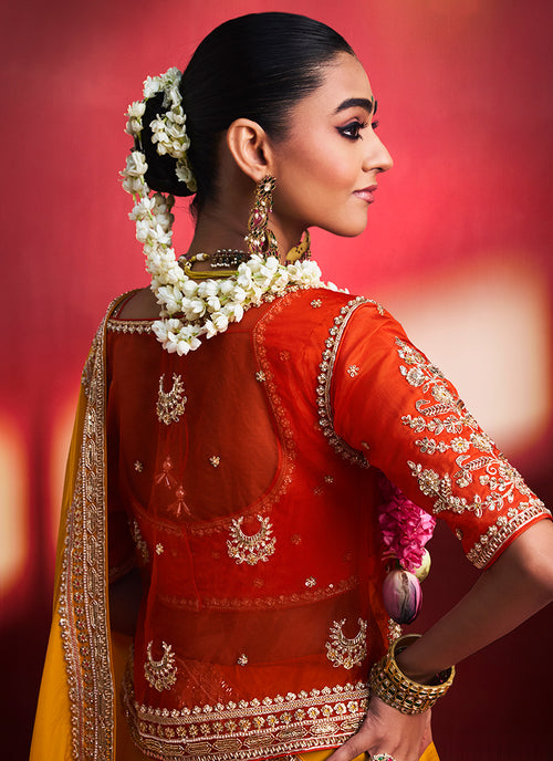 Orange and Yellow Saree with Handworked Blouse