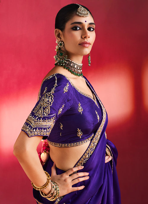 Royal Purple Saree with Handworked Blouse